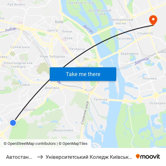 Автостанція Південна to Університетський Коледж Київського Університету Ім. Б. Грінченка map
