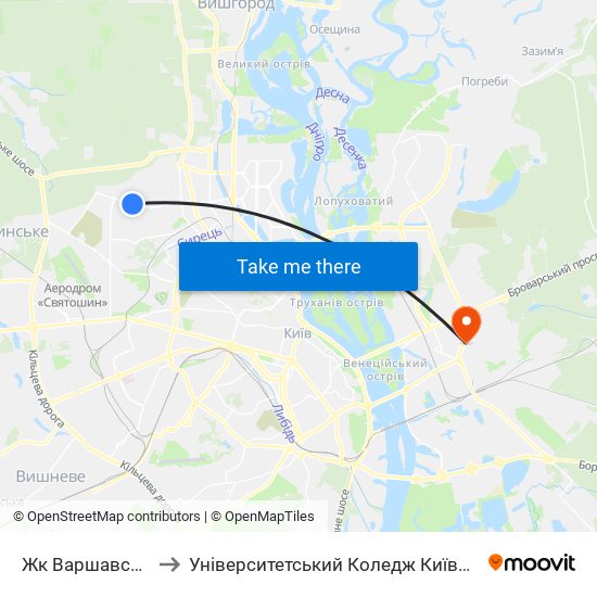 Жк Варшавський Мікрорайон to Університетський Коледж Київського Університету Ім. Б. Грінченка map