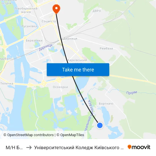 М/Н Бортничi to Університетський Коледж Київського Університету Ім. Б. Грінченка map