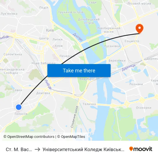 Ст. М. Васильківська to Університетський Коледж Київського Університету Ім. Б. Грінченка map