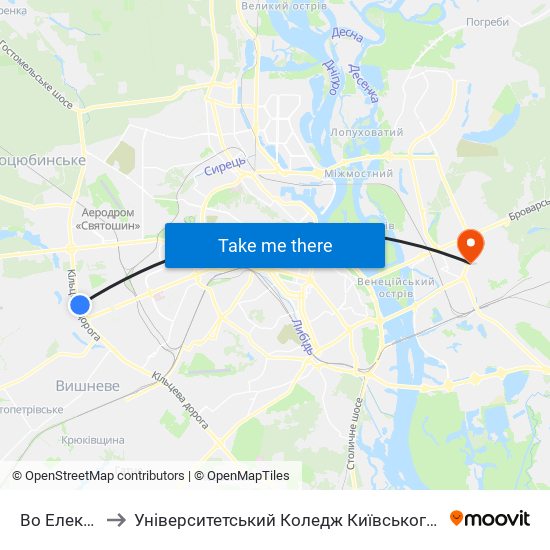 Во Електронмаш to Університетський Коледж Київського Університету Ім. Б. Грінченка map