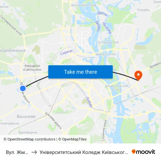Вул. Жмеринська to Університетський Коледж Київського Університету Ім. Б. Грінченка map