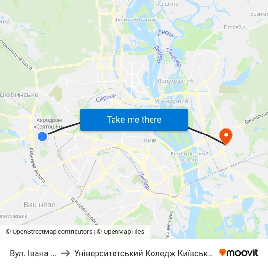 Вул. Івана Крамського to Університетський Коледж Київського Університету Ім. Б. Грінченка map