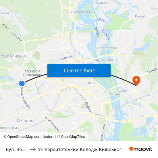Вул. Верховинна to Університетський Коледж Київського Університету Ім. Б. Грінченка map