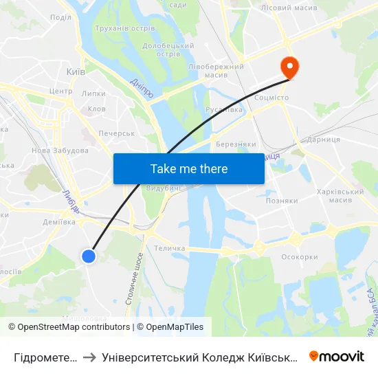 Гідрометеорологічна to Університетський Коледж Київського Університету Ім. Б. Грінченка map