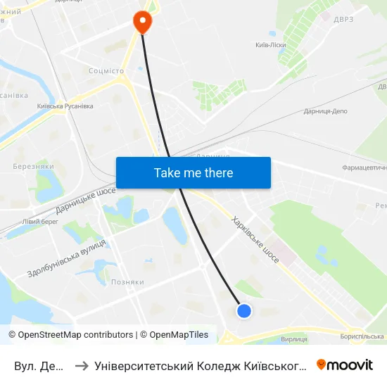 Вул. Декабристів to Університетський Коледж Київського Університету Ім. Б. Грінченка map