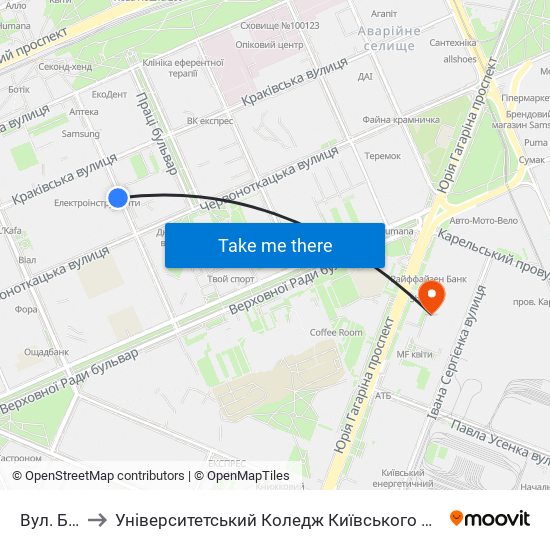 Вул. Бажова to Університетський Коледж Київського Університету Ім. Б. Грінченка map