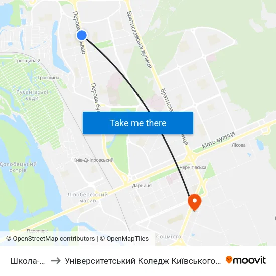 Школа-Інтернат to Університетський Коледж Київського Університету Ім. Б. Грінченка map