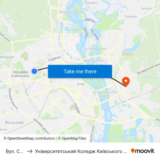 Вул. Салютна to Університетський Коледж Київського Університету Ім. Б. Грінченка map