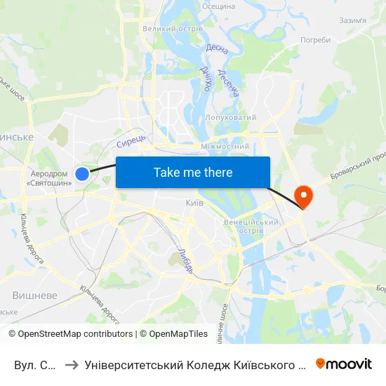 Вул. Салютна to Університетський Коледж Київського Університету Ім. Б. Грінченка map