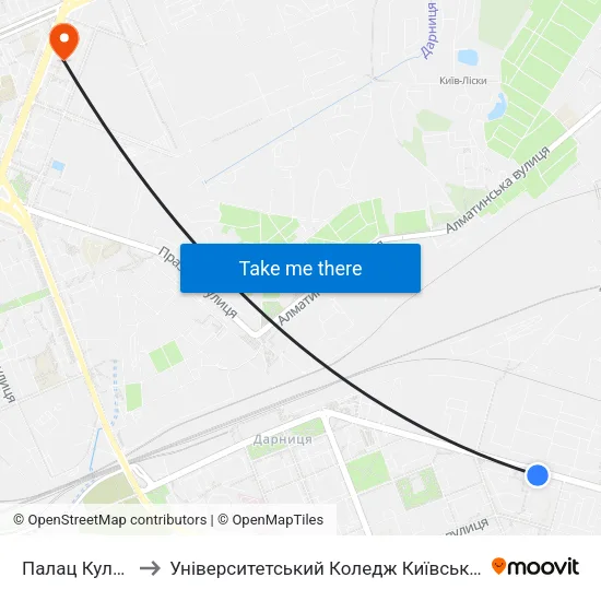 Палац Культури Дніпро to Університетський Коледж Київського Університету Ім. Б. Грінченка map