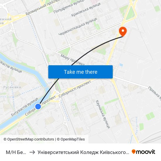 М/Н Березняки to Університетський Коледж Київського Університету Ім. Б. Грінченка map