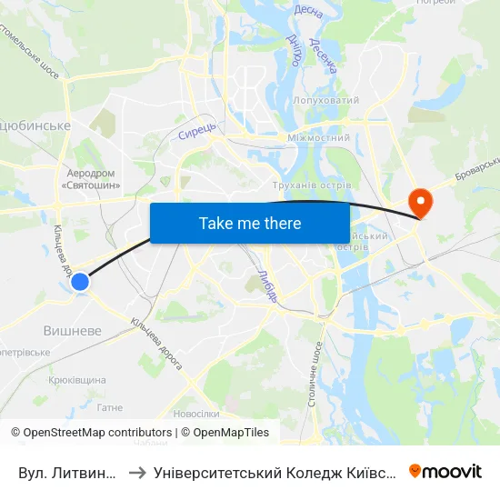 Вул. Литвиненко-Вольгемут to Університетський Коледж Київського Університету Ім. Б. Грінченка map
