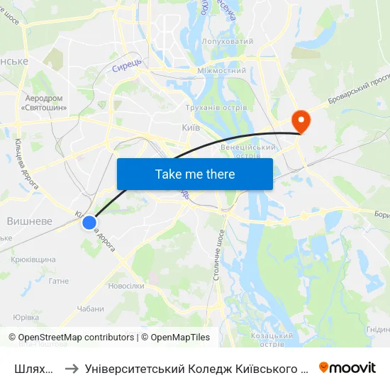 Шляхопровід to Університетський Коледж Київського Університету Ім. Б. Грінченка map