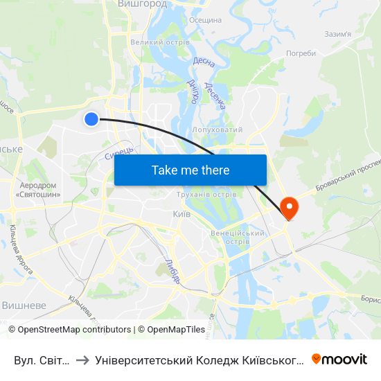 Вул. Світлицького to Університетський Коледж Київського Університету Ім. Б. Грінченка map