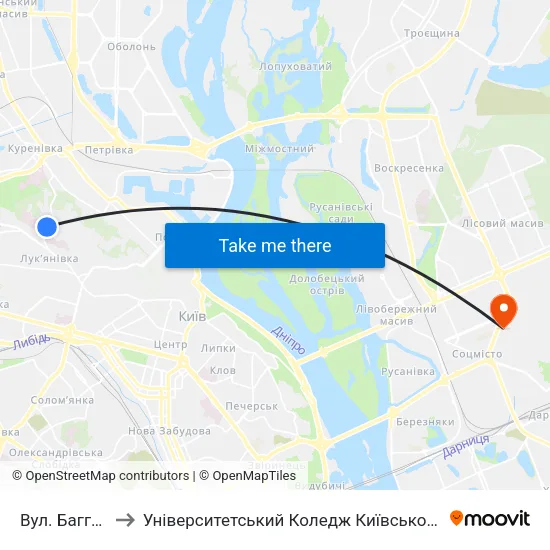 Вул. Багговутівська to Університетський Коледж Київського Університету Ім. Б. Грінченка map