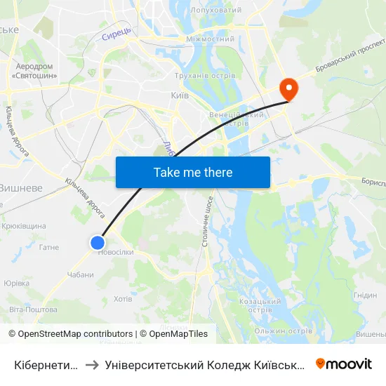 Кібернетичний Центр to Університетський Коледж Київського Університету Ім. Б. Грінченка map