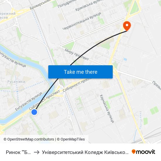 Ринок ""Березняки"" to Університетський Коледж Київського Університету Ім. Б. Грінченка map