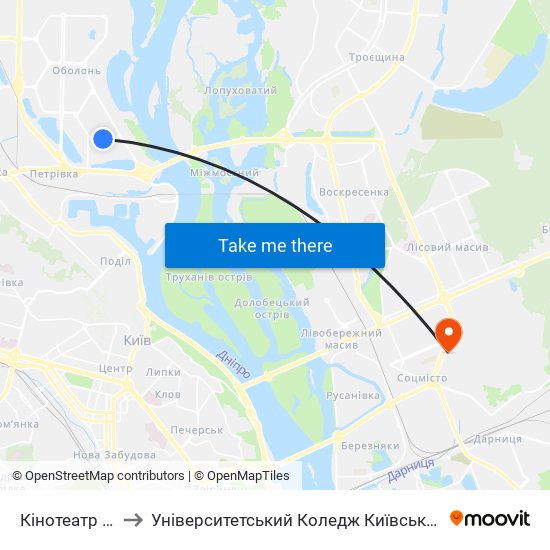 Кінотеатр Братислава to Університетський Коледж Київського Університету Ім. Б. Грінченка map
