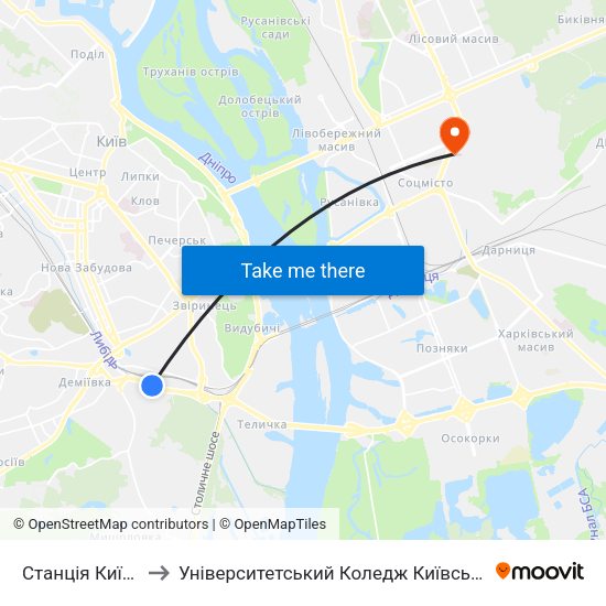 Станція Київ-Деміївський to Університетський Коледж Київського Університету Ім. Б. Грінченка map