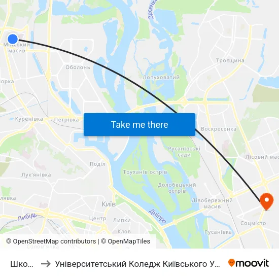 Школа №9 to Університетський Коледж Київського Університету Ім. Б. Грінченка map