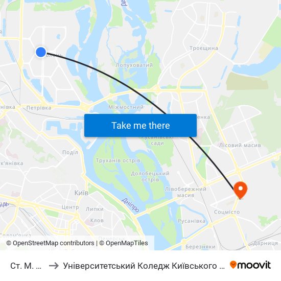 Ст. М. Мінська to Університетський Коледж Київського Університету Ім. Б. Грінченка map