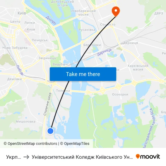 Укрпошта to Університетський Коледж Київського Університету Ім. Б. Грінченка map