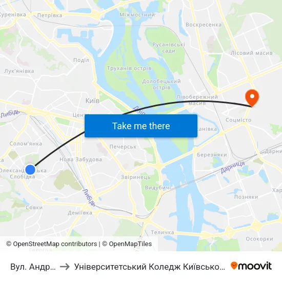 Вул. Андрія Головка to Університетський Коледж Київського Університету Ім. Б. Грінченка map