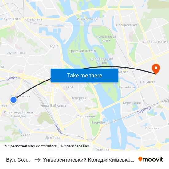 Вул. Солом'Янська to Університетський Коледж Київського Університету Ім. Б. Грінченка map