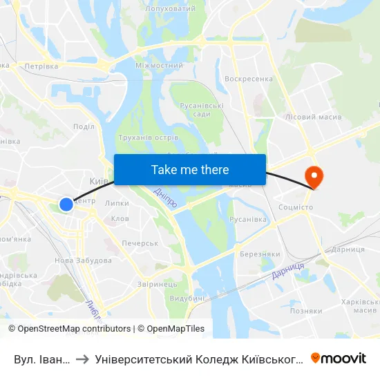 Вул. Івана Франка to Університетський Коледж Київського Університету Ім. Б. Грінченка map
