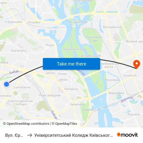 Вул. Єреванська to Університетський Коледж Київського Університету Ім. Б. Грінченка map