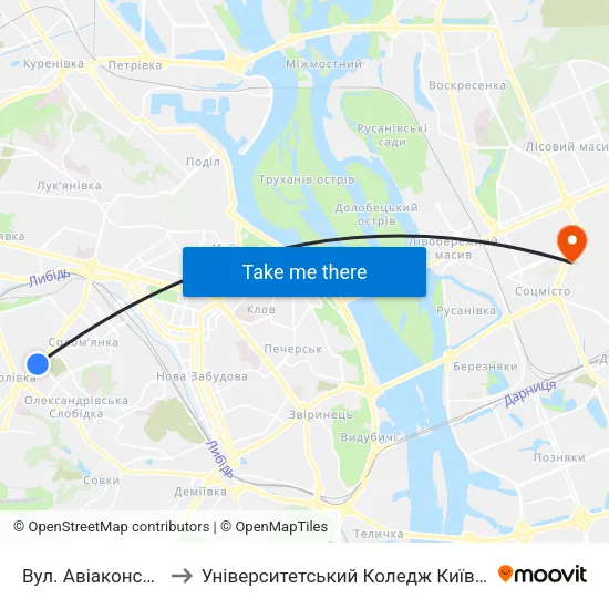 Вул. Авіаконструктора Антонова to Університетський Коледж Київського Університету Ім. Б. Грінченка map
