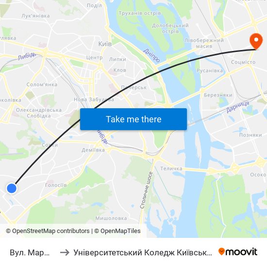 Вул. Маршала Конєва to Університетський Коледж Київського Університету Ім. Б. Грінченка map