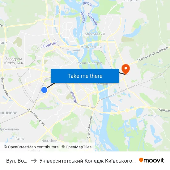 Вул. Волинська to Університетський Коледж Київського Університету Ім. Б. Грінченка map