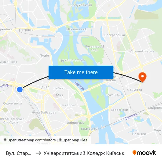 Вул. Старовокзальна to Університетський Коледж Київського Університету Ім. Б. Грінченка map