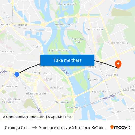 Станція Старовокзальна to Університетський Коледж Київського Університету Ім. Б. Грінченка map