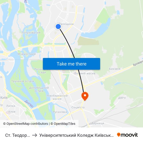 Cт. Теодора Драйзера to Університетський Коледж Київського Університету Ім. Б. Грінченка map