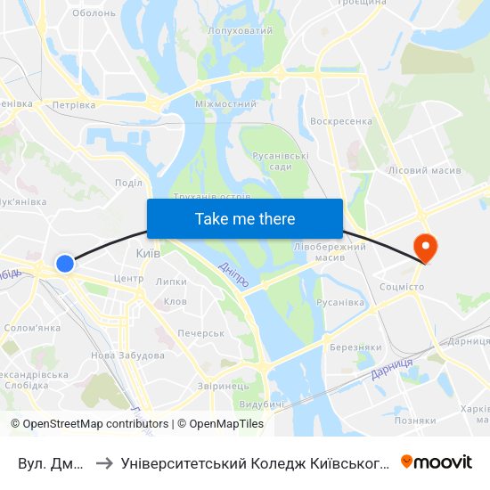 Вул. Дмитрівська to Університетський Коледж Київського Університету Ім. Б. Грінченка map