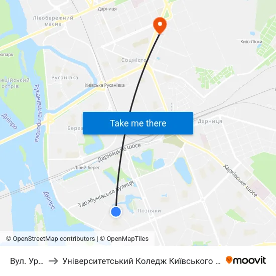 Вул. Урлівська to Університетський Коледж Київського Університету Ім. Б. Грінченка map