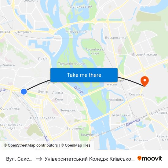 Вул. Саксаганського to Університетський Коледж Київського Університету Ім. Б. Грінченка map