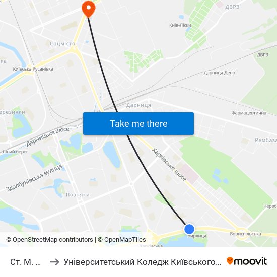 Ст. М. Вирлиця to Університетський Коледж Київського Університету Ім. Б. Грінченка map