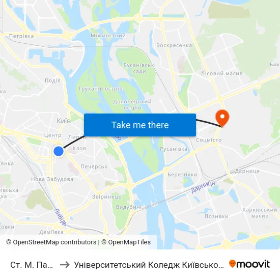 Ст. М. Палац Спорту to Університетський Коледж Київського Університету Ім. Б. Грінченка map