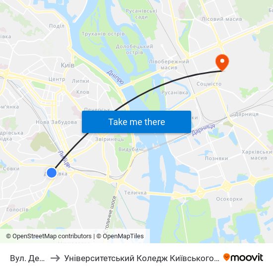 Вул. Деміївська to Університетський Коледж Київського Університету Ім. Б. Грінченка map