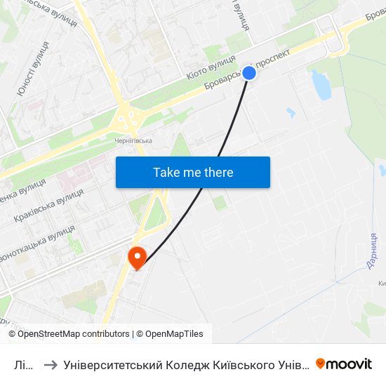 Лісова to Університетський Коледж Київського Університету Ім. Б. Грінченка map