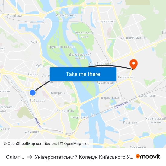 Олімпійська to Університетський Коледж Київського Університету Ім. Б. Грінченка map