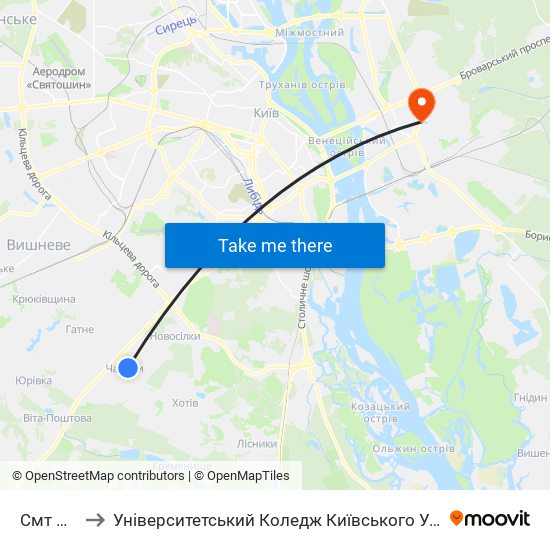 Смт Чабани to Університетський Коледж Київського Університету Ім. Б. Грінченка map