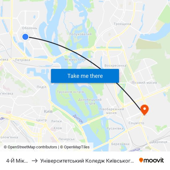 4-Й Мікрорайон to Університетський Коледж Київського Університету Ім. Б. Грінченка map