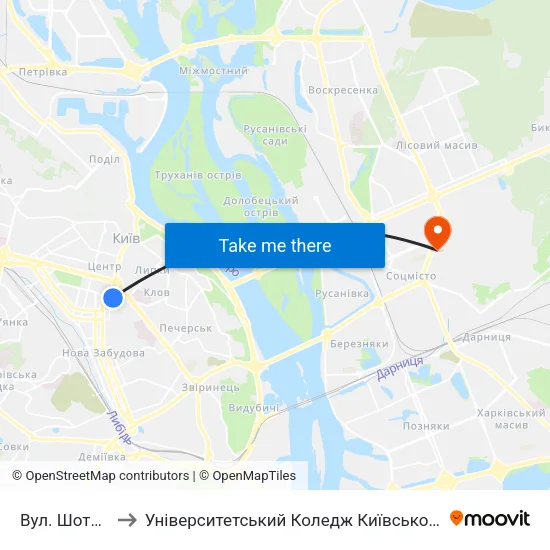 Вул. Шота Руставелі to Університетський Коледж Київського Університету Ім. Б. Грінченка map