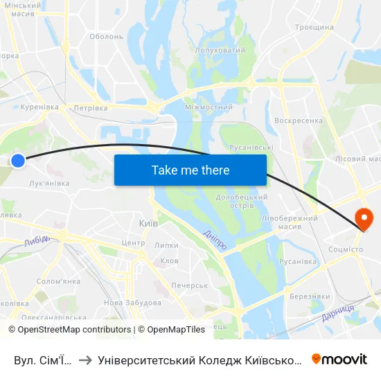 Вул. Сім'Ї Хохлових to Університетський Коледж Київського Університету Ім. Б. Грінченка map