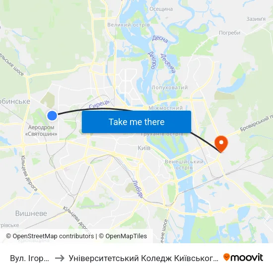 Вул. Ігоря Турчина to Університетський Коледж Київського Університету Ім. Б. Грінченка map